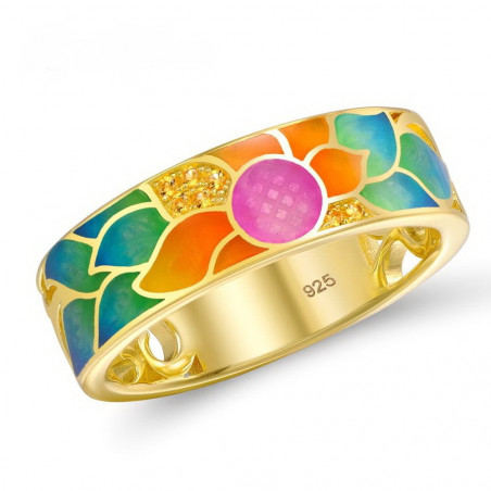 Vergoldeter Silber-Ring mit Emaille