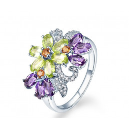 Silberring - Amethyst, Peridot, Citrin, Cubic Zirkon