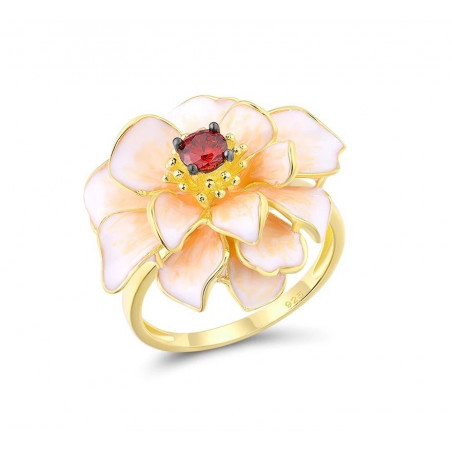 Ring aus Silber Emaille - Lotusblume