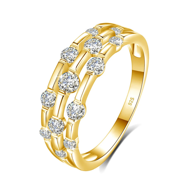 Vergoldeter 14K Gelbgold-Ring aus Sterling Silber 925 mit Moissanite