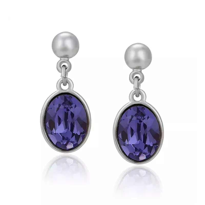 Ohrstecker mit violettem ovalen Kristall & Perle (18 mm)