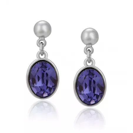 Ohrstecker mit violettem ovalen Kristall & Perle (18 mm)